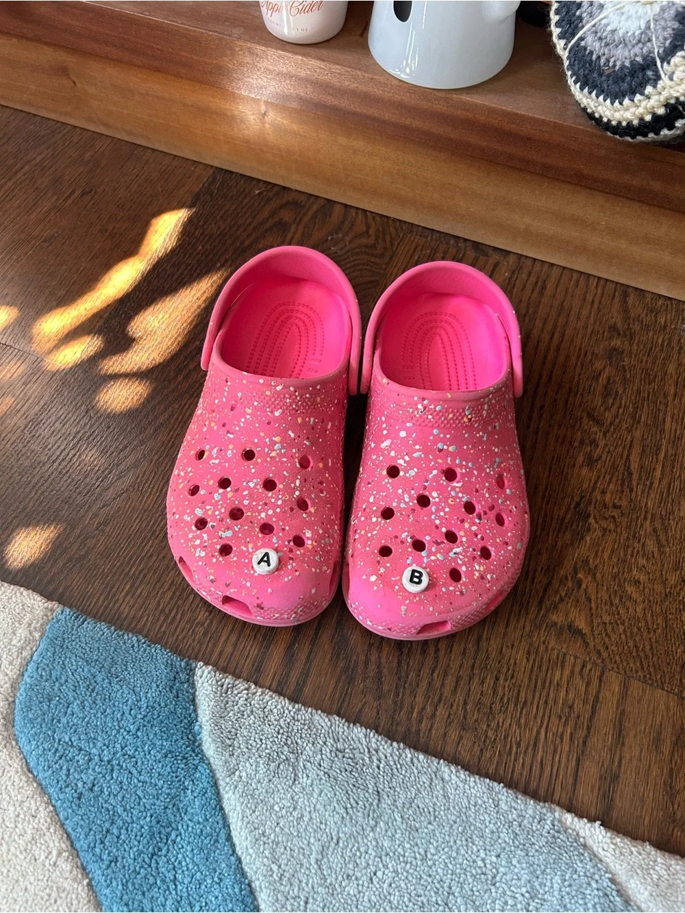 Crocs Kids Pink Paint Splatter Clogs Size J3